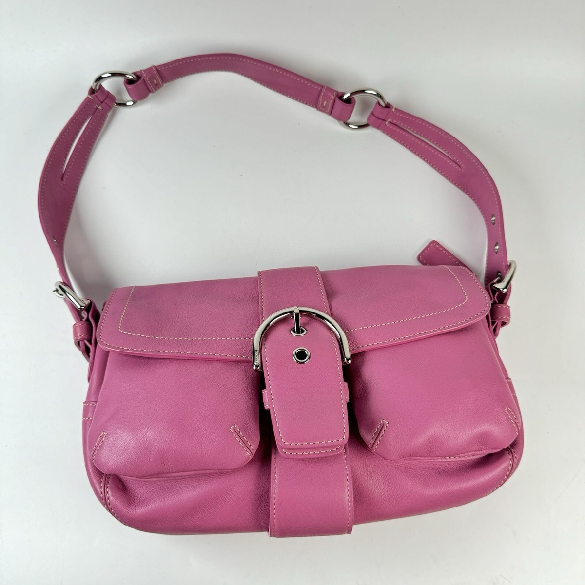 Coach Y2K Soho Buckle Hot Pink Leather Shoulder Bag Purse Coach Y2K Soho Buckle Hot Pink Leather Shoulder Bag Purse