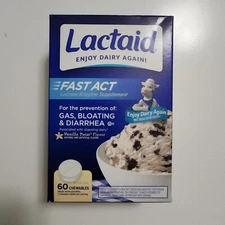 Lactaid Fast Act Lactose Relief Chewables Vanilla 60 Individual Packs Exp 2027+