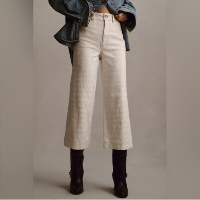 NWT Anthropologie Pilcro The Skipper Cream Textured Crop Wide Leg Pant Size 26