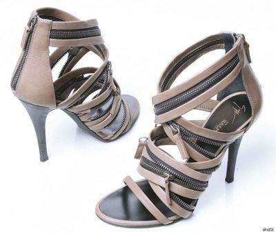 GIUSEPPE ZANOTTI for BALMAIN 38 US 8 taupe open-toe ZIPPERS heels