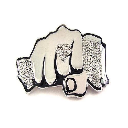 Bling Rhinestones Money Diamond Knuckle Fist Silver Chrome HIP HOP Belt Buckle