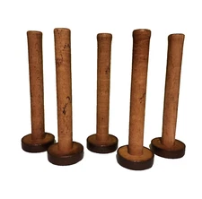 Set of 5 Industrial Wooden Textile Spool Candlesticks 9" Vintage