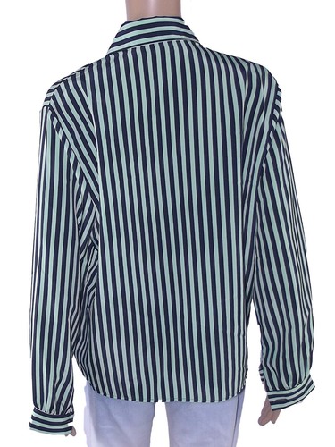 Mary Anne Womens Shirt Green Striped Vintage Long Sleeve Made Italy L Large It44 - Picture 2 of 7