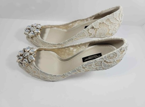 DOLCE & GABBANA Shoes Nude Lace Crystal Heels Pumps EU 37/US7 Run Like 36/6 - Picture 4 of 6