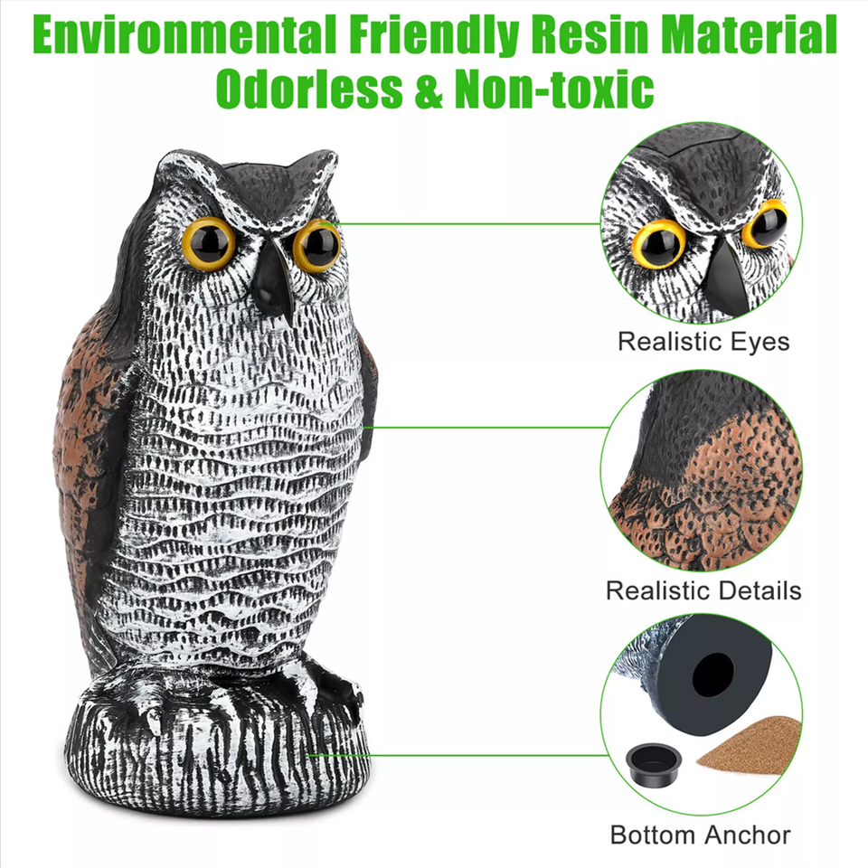 Owl Decoy Statue Protect Garden Yard Scare Birds Away Pigeon Repellent