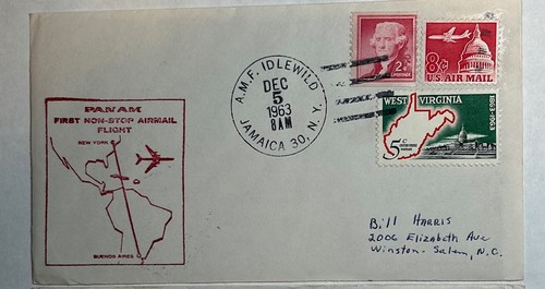 1963 First Flight Envelopes from NYC to Buenos Aires Paris Lisbon Rabat Conakry - Picture 4 of 7