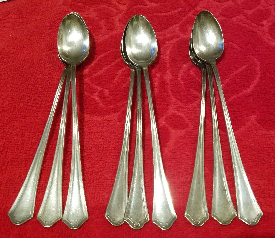 Oneida Community Par Plate Long Iced Tea Spoons Silverplate 9 Pieces 7 3/8"