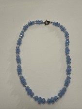 20  Pearl And Light Blue Crystal Necklace With Silver Closure