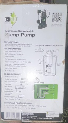 ECO-FLO SPP33V 1/3 HP Submersible Sump Pump 115V 3540 GPH 1-1/2''