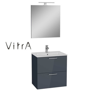 Waschtisch 60cm Unterschrank LED-Spiegel VitrA Mia 3-teilige Badmöbel Anthrazit