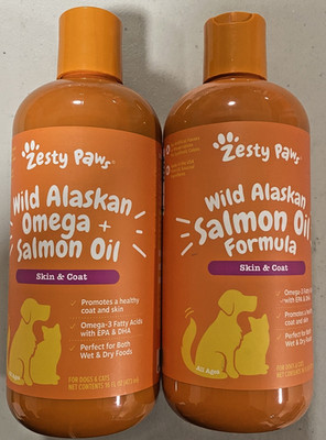 TWO PACK ZESTY WILD ALASKAN SALMON OIL FORMULA 16oz EXP03/2027 & UP SEALED! NEW!