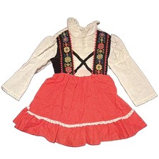 Vtg 70s Montgomery Ward Girls Folk Dress Dirndl Prairie Cottagecore Size 4T 5