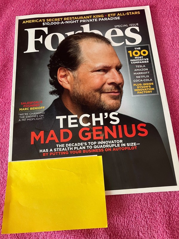 Forbes Magazine Marc Benioff TECH'S MAD GENIUS, 100 Most innovative, 9/13/16