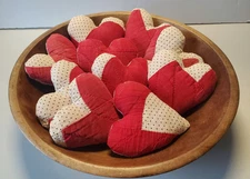 Antique Primitive Cutter Quilt Hearts Red White Lot of 10 Farmhouse Tiered Tray