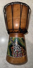 VINTAGE African Drum Djembe Bongo Hand Carved Painted Elephant 12  TALL