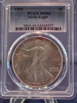 #ad 1993 American Silver Eagle PCGS MS66 Graded 03 2026 Beautiful OG Coin $112.54