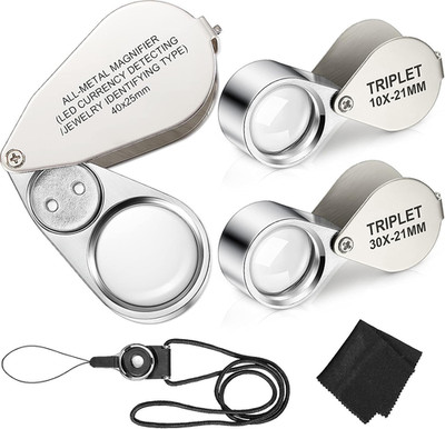 3 Pieces Illuminated Jewelry Loop Magnifier 10X 30X 40X Magnifier Loupe Jewelers