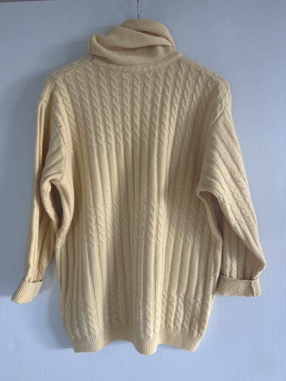 VTG Wool Jumper Cream Size M Cable Knit Sweater Turtle Neck Yellow Mark Richard image 9