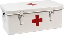 Metal First Aid Medicine Box with Safety Lock, Empty Storage Tin for Home Emerge
