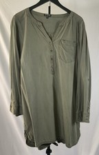 Express Women’s Green Solid V-Neck Long Sleeve Button Shirt Dress L
