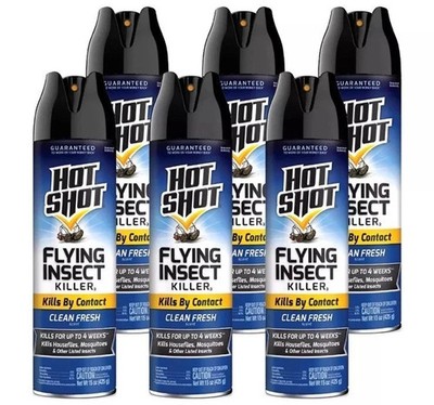 Hot Shot Flying Insect Killer Aerosol, Clean Fresh Scent, 15 Oz Pack of 6
