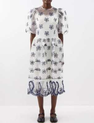 Simone Rocha Sheer Puff Sleeved Embroidered Dress , Style# 71750504 12UK 8US
