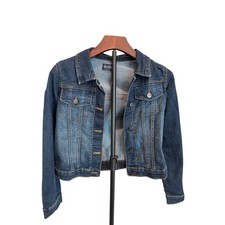 The Childrens Place Kids Denim Jacket Dark Wash Blue Trucker Style Size L