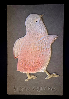 Cute Chick~Antique ~Airbrushed ~Embossed Easter Greetings~Postcard~p990