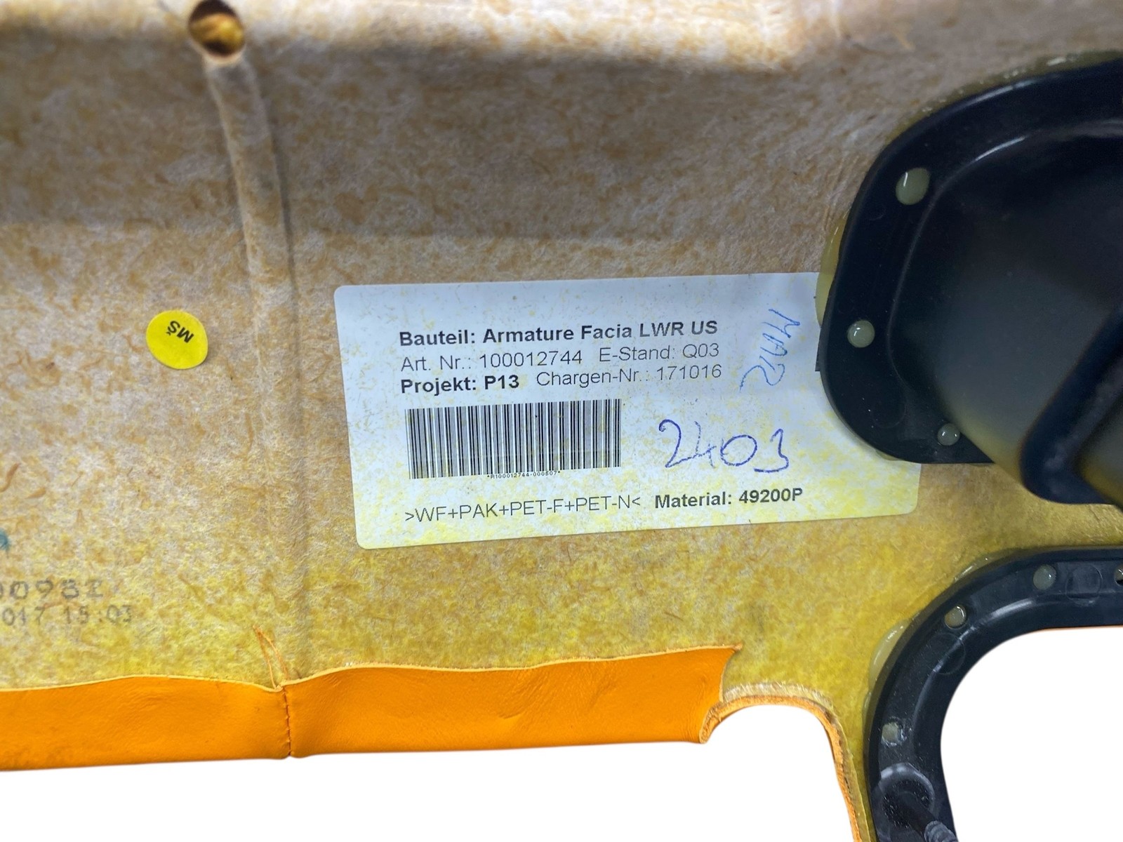 2016-2021 MCLAREN 570S FRONT LOWER DASHBOARD INSTRUMENT TRIM PANEL COVER ORANGE