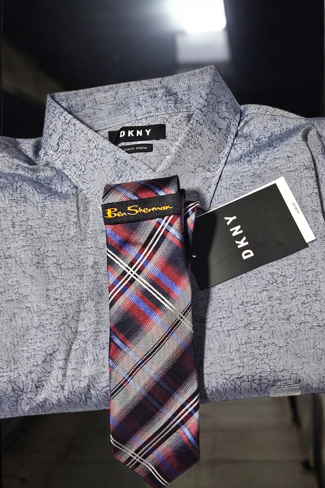 DKNY SLIM FIT - STRETCH COTTON TWO - PLY DRESS SHIRT 17(32-33)+ BS SILK  TIE. | eBay
