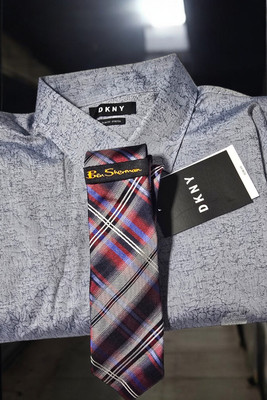 DKNY SLIM FIT - STRETCH COTTON TWO - PLY DRESS SHIRT 17(32-33)+ BS SILK  TIE. | eBay