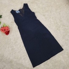USED PRADA NAVY SLEEVELESS DRESS FOR FLATTERING SILHOUETTE. ACCEPTABLE