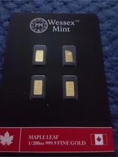 Wessex Mint 4 x 1/200oz .999 Gold Maple Leaf Design Bar Limited Edition