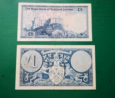 Scotland  1x �1 One Pound  & 1x �5 Five Pound Note Banknotes #743