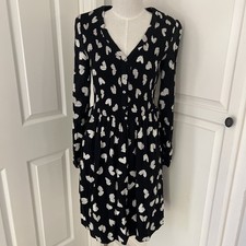 Women's ANTHROPOLOGIE MAEVE Black White Hearts Rayon Lined Dress Size S