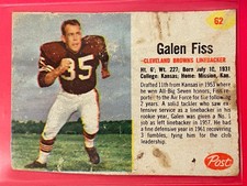 1962 Post Galen Fiss #62 Vintage Football Cleveland Browns