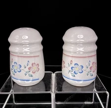 Vintage Salt & Pepper Shaker Set White Ceramic W Pink Blue Flowers