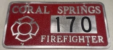 Coral Springs Firefighter # 170 Cast Iron Florida FL License Plate Tag Booster