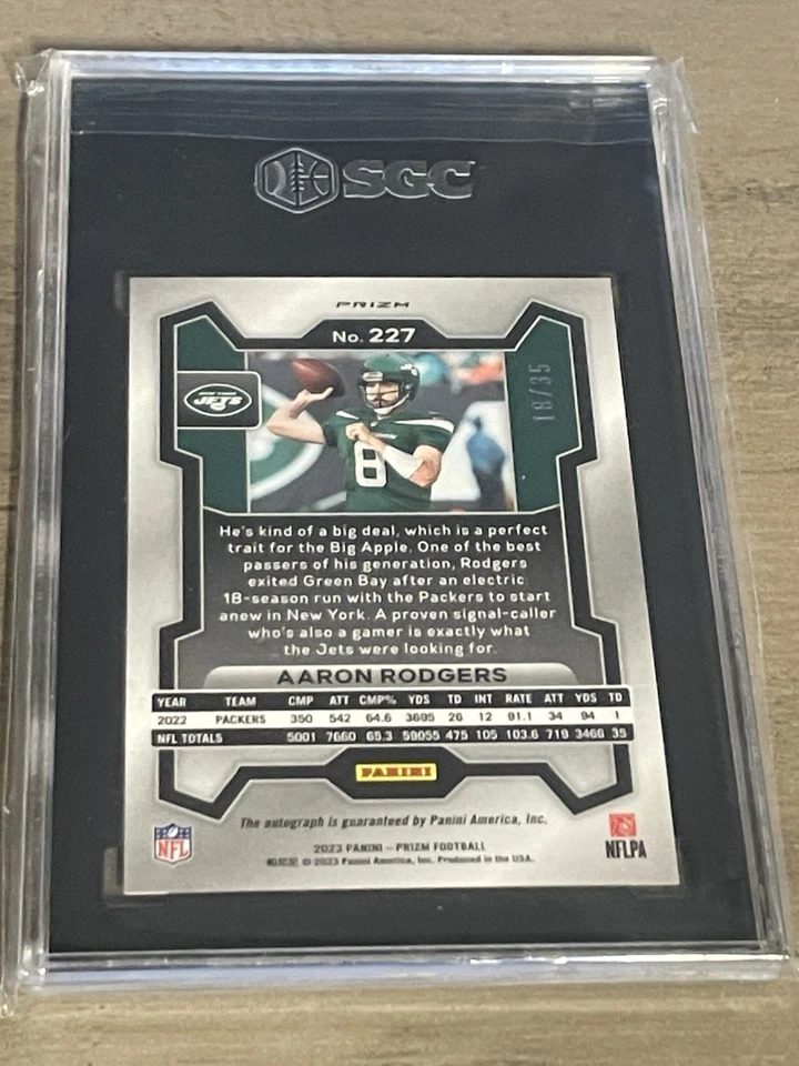 2023 Panini Prizm Aaron Rodgers #227 Red Shimmer Auto 18/35 SGC 9.5 MT+ Auto 10 - Image 3 of 3