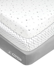 3 Pack 100 Natural Cotton Fitted Mini Crib Sheets 38" X 24" - Soft  Breathable