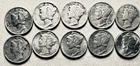 90% Silver Mercury Dimes - $1 Face Value - Lot of 10 - Circulated Ungradef