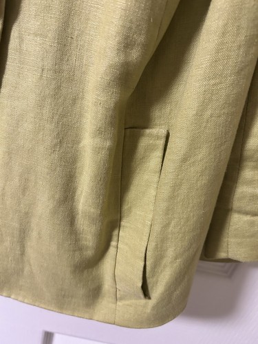Ladies Lime Green Short Jacket 100% Linen Lined Box Style 16 Buttons, Pockets - Picture 4 of 9