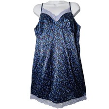 NWT Wild Fable Satin Slip Dress 14W Lapis Floral Lace Trim Y2K Boho Whimsygoth