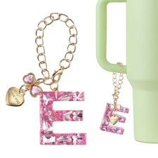 Letter Charm for Stanley Tumbler Cup, Bow Heart Initial E Letter Charm, Pink