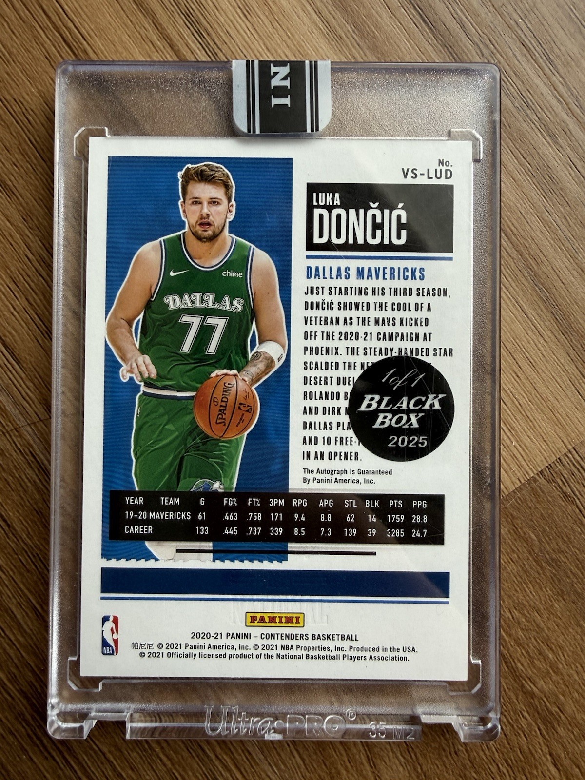 2020-2021 Panini Contender Luka Dončić Veteran Season Ticket Auto Black Box 1/1 view 2