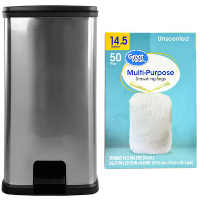 Kitchen Trash Can,13.2 Gallon Plastic Step Garbage Bin with Lid, Trash Bag-M51