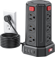 Power Strip Tower Surge Protector 12 Outlets 4 USB USB C 6.5ft Cord