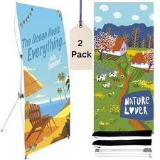 2 Pack Reinforced Block Foldable X Banner Stand, Adjustable Tripod 23x63 to 3...