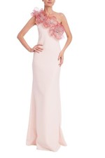 Badgley Mischka EG4505 Blush Multi Gown One Shoulder 3D Flower sz 12 Prom Bridal