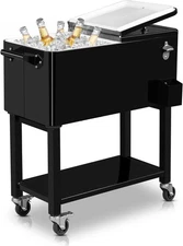 VINGLI 80 Quart Rolling Ice Chest on Wheels, Portable Patio Drink Cooler Cart
